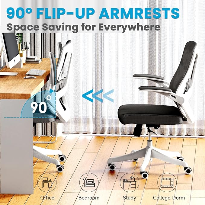 Ergonomic Office Chair - Comfy Desk Chairs with Wheels and Arms, 400LB Heavy Duty Mesh Computer Chairs with Comfortable Lumbar Back Support for Home Office, Study, Bedroom and College Dorm - LeafyLoom