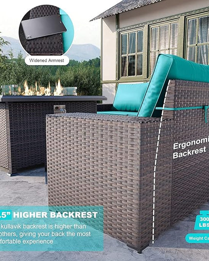 Kullavik 13 Pieces Outdoor Patio Furniture Set with 43" 55000BTU Gas Propane Fire Pit Table PE Wicker Rattan Sectional Sofa Patio Conversation Sets,Blue - LeafyLoom