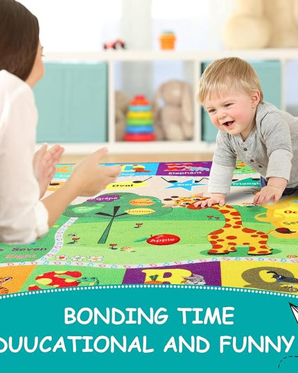 Playroom Rug Baby Play Mat for Floor ABC Rug for Kids Educational and Fun Playmat with Alphabet Animals Shapes Colors 5x7 Area Rug Learning Rugs for Toddler Children Game Activity - LeafyLoom