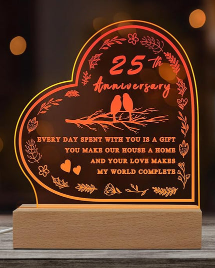 25th Anniversary Wedding Gift,25th Anniversary Dimmable Night Light for Couples,Parents,Husband & Wife,25th Anniversary for Christmas with Gift Box - LeafyLoom