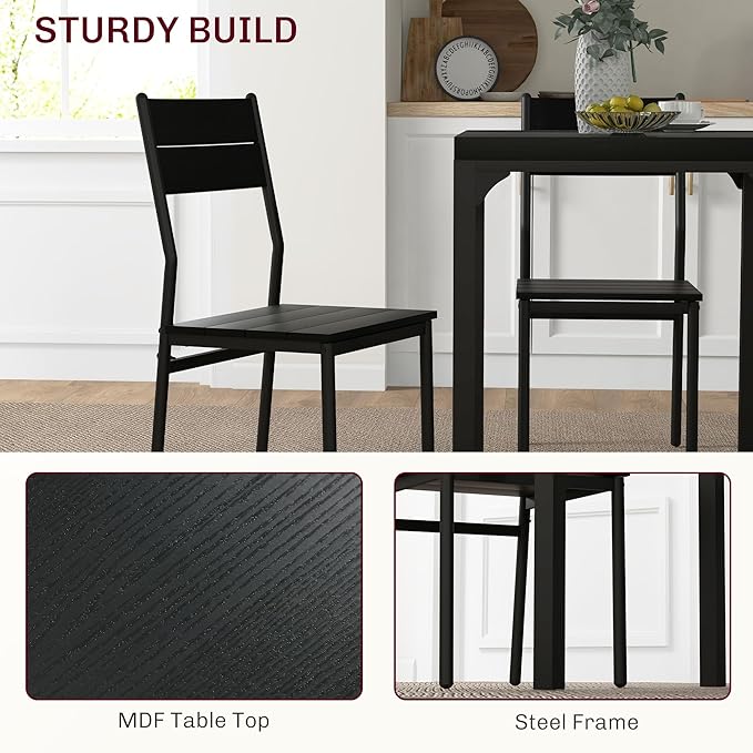 HOMCOM 3 Piece Dining Table Set for 2, Modern Kitchen Table and Chairs, Dining Room Set for Breakfast Nook, Small Space, Apartment, Space Saving, Black - LeafyLoom