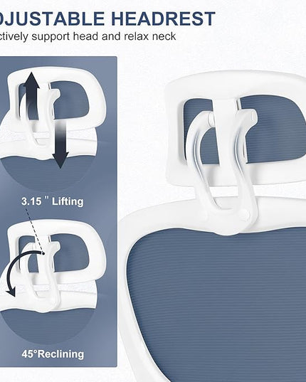 Misolant Ergonomic Office Chair, Desk Chair with Lumbar Support, Mesh Office Chair, Ergonomic Chair with Adjustable Headrest and Armrest, Comfortable Office Chair Navy Blue - LeafyLoom