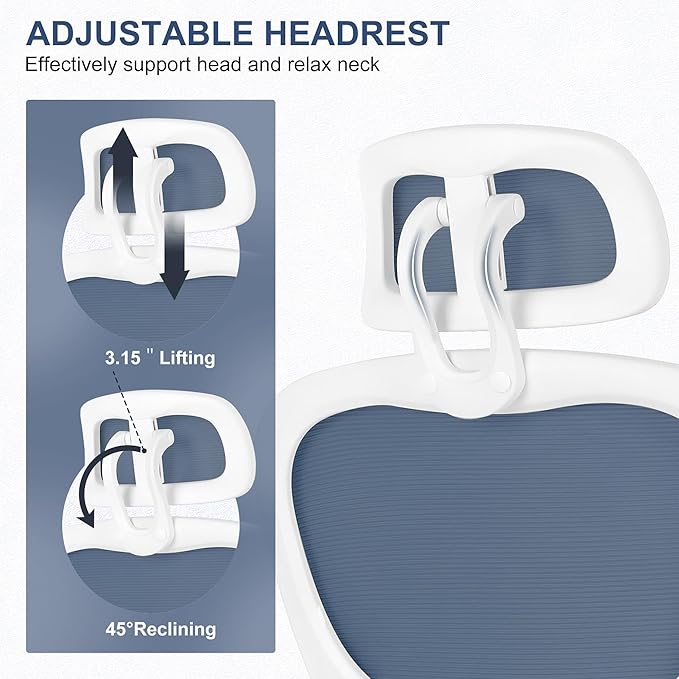 Misolant Ergonomic Office Chair, Desk Chair with Lumbar Support, Mesh Office Chair, Ergonomic Chair with Adjustable Headrest and Armrest, Comfortable Office Chair Navy Blue - LeafyLoom