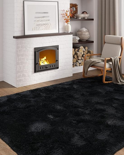 Softlife Rug for Bedroom 4x5.3 Feet Area Rug for Living Room Super Soft Shaggy Rugs for Kids Room Fluffy Fuzzy Carpets Long Plush Bedside Rug Nursery Christmas Home Decoration for Boys Girls, Black - LeafyLoom