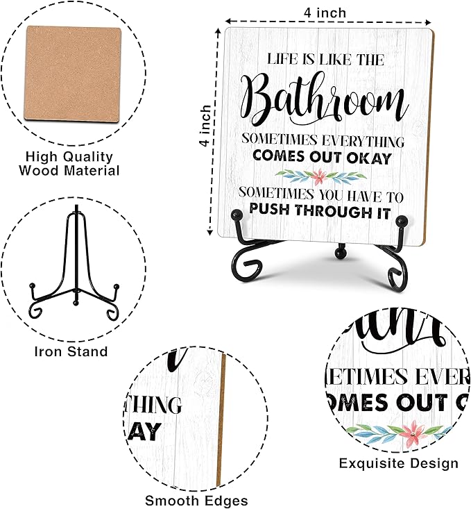 Life is Like The Bathroom Wooden Sign, Inspirational Home Office Desk Decor Wood Plaque with Stand, Bathroom Desk Decor for Farmhouse Wash Laundry - C41 - LeafyLoom