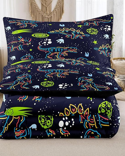 NINENINE Dinosaur Comforter Sets for Boys,Kids Dinosaur Bedding Set,Twin Size Bedding Sets for Boys Kids,Dark Blue Comforter Set with 1 Comforter 1 Pillowcase… - LeafyLoom