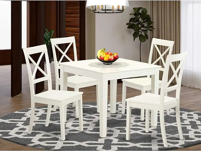 East West Furniture OXBO5-LWH-W 5 Piece Modern Dining Table Set Includes a Square Wooden Table and 4 Dining Chairs, 36x36 Inch, Linen White - LeafyLoom