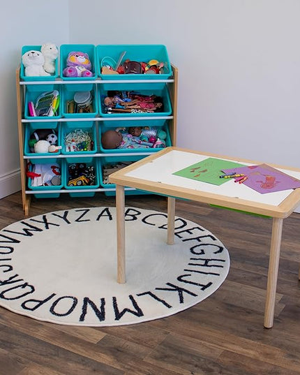 Humble Crew, Natural Wood/Aqua 12 Bin Toy Storage Organizer - LeafyLoom