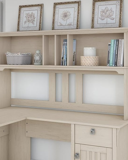 Bush Furniture Salinas Hutch, Desk Attachment with Shelf Storage for Home Office, 60W, Antique White - LeafyLoom