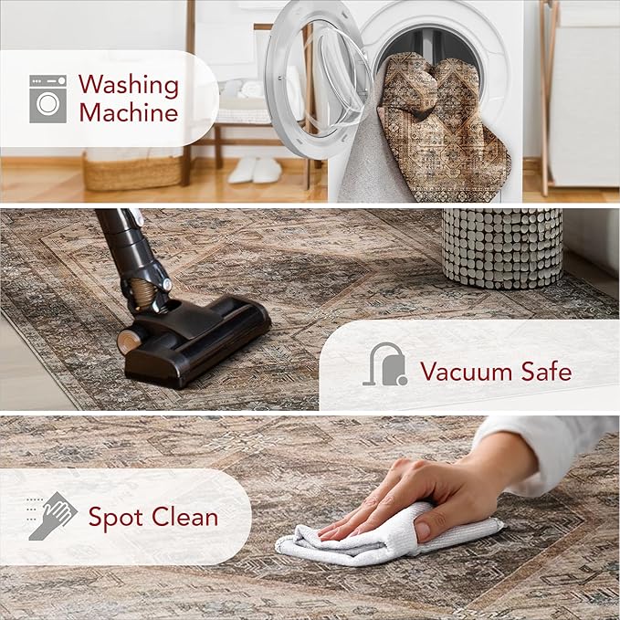 nuLOOM Devin Machine Washable Vintage Medallion Ultra Thin Area Rug, 5' x 8', Light Brown - LeafyLoom