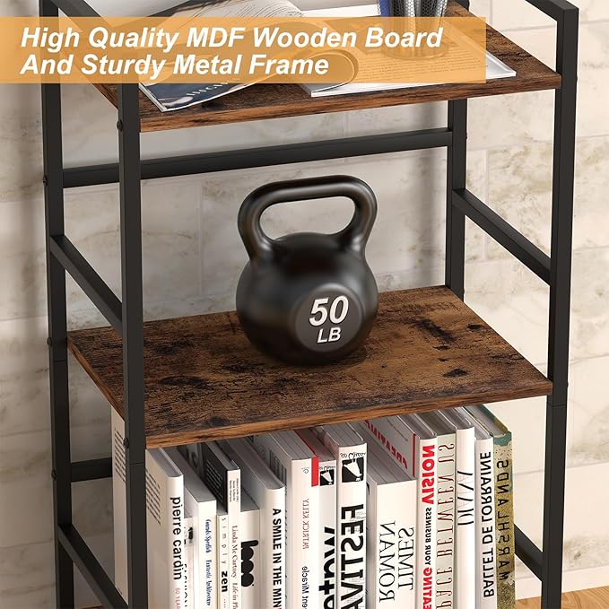 CADUKE 3 Tier Bookshelf Industrial Small Bookcase Wood and Metal Book Shelf Rustic Etagere Bookshelf Brown Bookshelves with Storage for Home Office Living Room Bedroom - LeafyLoom