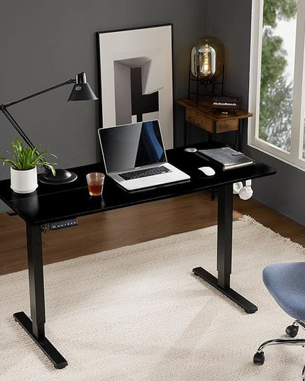 Sweetcrispy Electric Adjustable Height Standing Desk - 55 x 24 inch Sit to Stand Up Desk with Splice Board, Rising Home Office Computer Table with 2 Hook and Wire Hole for Work - LeafyLoom