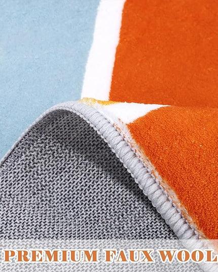 Topotdor Sun Rainbow Area Rug 4 x 6ft Boho Kids Nursery Rug, Colorful Washable Area Rug Ultra Soft Circle Classroom Rug Non-Slip for Bedroom Living Room Playroom Decor, Blue - LeafyLoom