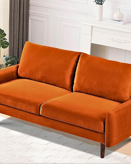US Pride Furniture Kent Modern Velvet Sofa, Comfortable 3 Seater Couch for Living Rooms and Small Spaces, Ideal Studio Apartment Furniture with Sleek Design, Orange - LeafyLoom