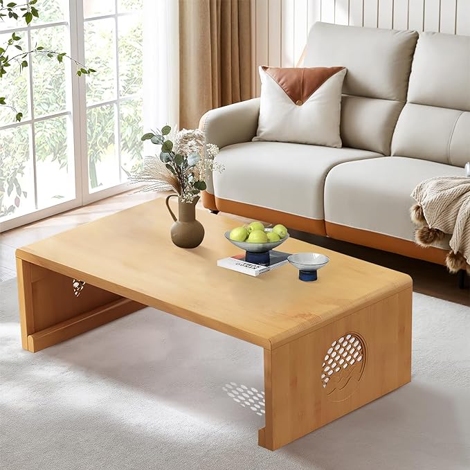 Folding Coffee Table Foldable Japanese Floor Table Low Table for Living Room,Dining Room,Tea,Tatami,Home Decoration (Log Color 47.24 * 19.68 * 12.2 INCH) - LeafyLoom