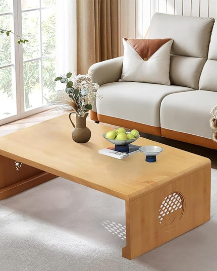 Folding Coffee Table Foldable Japanese Floor Table Low Table for Living Room,Dining Room,Tea,Tatami,Home Decoration (Log Color 39.37 * 19.68 * 12.2 INCH) - LeafyLoom