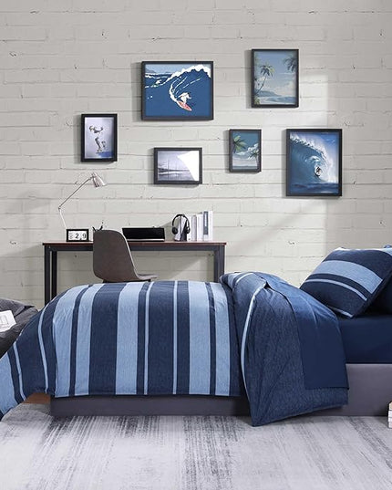 Nautica - Twin Comforter Set, Cotton Reversible Bedding with Matching Sham, Stylish Home Decor, Dorm Room Essentials (Longpoint Blue, Twin/Twin XL) - LeafyLoom