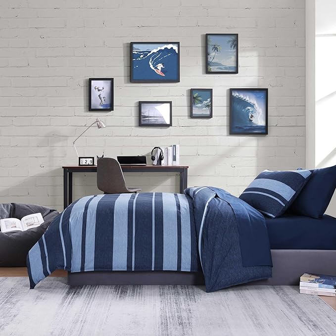 Nautica - Twin Comforter Set, Cotton Reversible Bedding with Matching Sham, Stylish Home Decor, Dorm Room Essentials (Longpoint Blue, Twin/Twin XL) - LeafyLoom