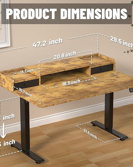 48×30 Inch Electric Standing Desk with 2 Drawers, Adjustable Height Widened Stand Up Desk with Storage Shelf, Sit to Stand Ergonomic Workstation for Home Office - LeafyLoom
