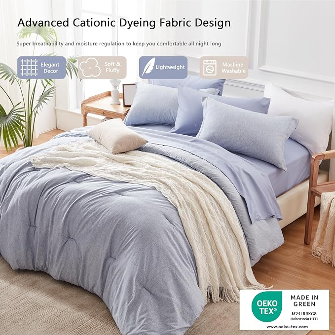 UNILIBRA King Comforter Set 7 Pieces Bed in a Bag - Blue King Soft Bedding Set for All Seasons - Cationic Dyeing Bed Comforter Sets with Comforter, Flat Sheet, Fitted Sheet, Pillowcases & Shams - LeafyLoom