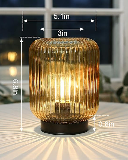 Battery Operated Lamp, Cordless Table Lamps for Home Decor, Battery Powered Nightlight with LED Bulb, Decorative Glass Beside Lamp for Bedroom Living Room-Gold - LeafyLoom