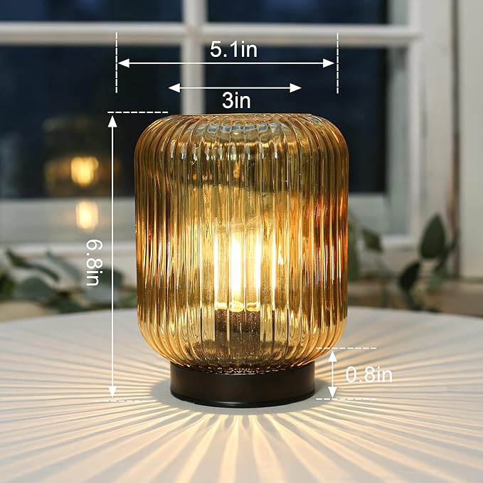 Battery Operated Lamp, Cordless Table Lamps for Home Decor, Battery Powered Nightlight with LED Bulb, Decorative Glass Beside Lamp for Bedroom Living Room-Gold - LeafyLoom