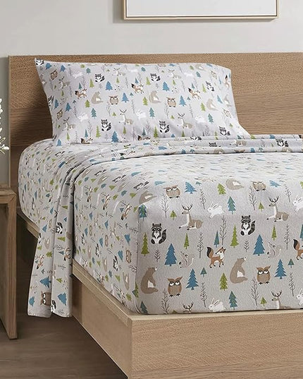 Comfort Spaces Cotton Flannel Breathable Warm Deep Pocket Sheets with Pillow Case Bedding, Twin, Multi Forest Animal 3 Piece - LeafyLoom
