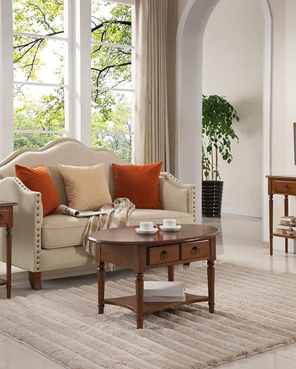 Leick Coastal Oval Coffee Table with Shelf, Pecan - LeafyLoom