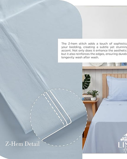 100% Cotton Percale Sheets California King Size, Blue Duck Egg, Deep Pocket, 4 Pieces Sheet Set - 1 Flat, 1 Deep Pocket Fitted Sheet and 2 Pillowcases, Crisp Cool and Strong Bed Linen - LeafyLoom