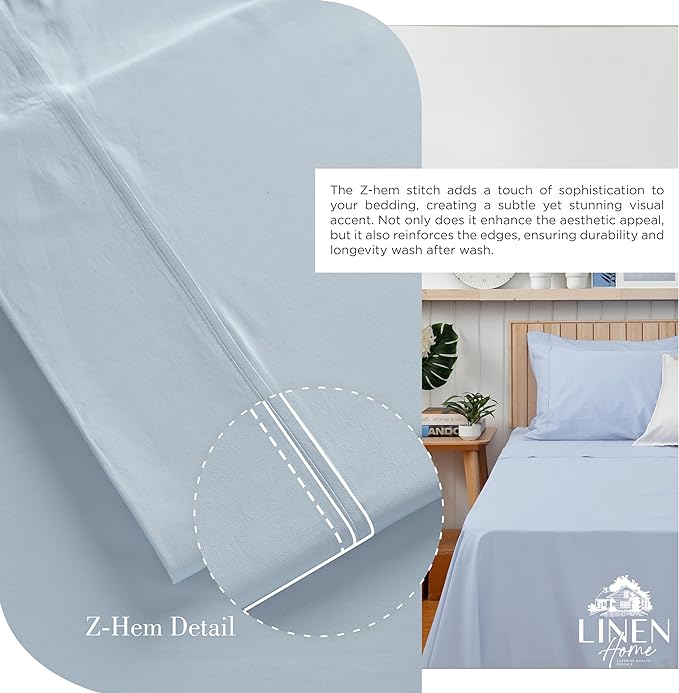100% Cotton Percale Sheets California King Size, Blue Duck Egg, Deep Pocket, 4 Pieces Sheet Set - 1 Flat, 1 Deep Pocket Fitted Sheet and 2 Pillowcases, Crisp Cool and Strong Bed Linen - LeafyLoom
