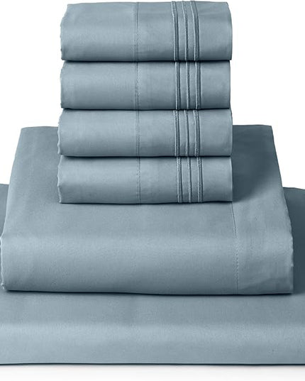 Mellanni Full Sheets Set - 6 PC Iconic Collection Bedding Sheets & Pillowcases - Hotel Luxury, Ultra Soft, Cooling Bed Sheets - Deep Pocket up to 16 inch - 6 PC (Full, Spa Blue w/Extra Pillow Cases) - LeafyLoom