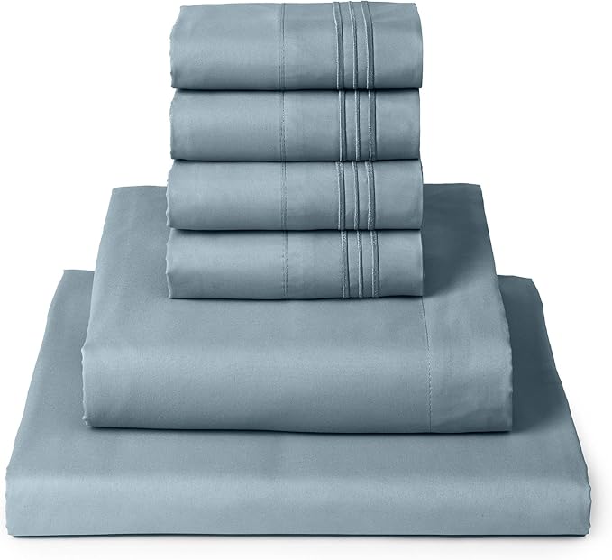 Mellanni Full Sheets Set - 6 PC Iconic Collection Bedding Sheets & Pillowcases - Hotel Luxury, Ultra Soft, Cooling Bed Sheets - Deep Pocket up to 16 inch - 6 PC (Full, Spa Blue w/Extra Pillow Cases) - LeafyLoom