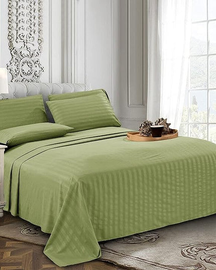 Elegant Comfort Best, Softest, Coziest 6-Piece Sheet Sets! - 1500 Premier Hotel Quality Luxurious Wrinkle Resistant 6-Piece DAMASK STRIPE Bed Sheet Set, Queen Sage/Green - LeafyLoom