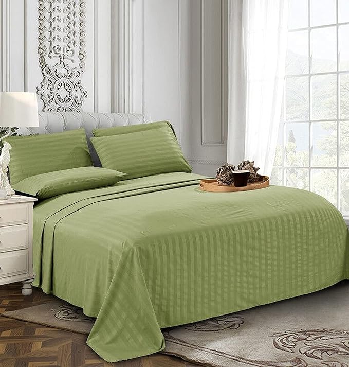 Elegant Comfort Best, Softest, Coziest 6-Piece Sheet Sets! - 1500 Premier Hotel Quality Luxurious Wrinkle Resistant 6-Piece DAMASK STRIPE Bed Sheet Set, Queen Sage/Green - LeafyLoom