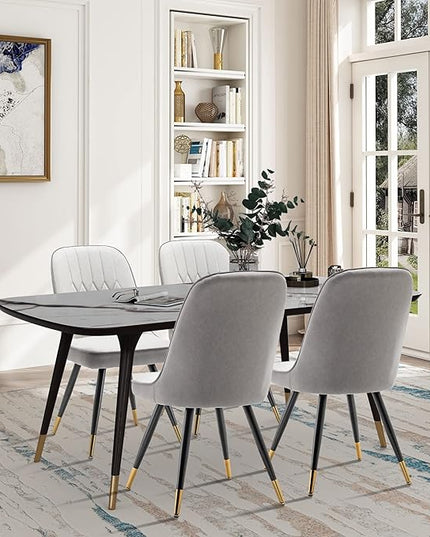 Alunaune Modern Dining Chairs Set of 2 Upholstered Kitchen Chairs Accent Chair, Mid Century Armless Leisure Chair Living Room Faux Leather Desk Side Chair with Gold Metal Legs-Ivory Grey - LeafyLoom