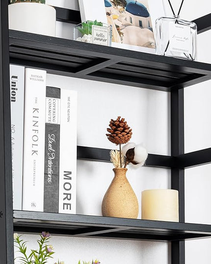 4-Tier Bamboo Bookshelf Ladder Shelf Book Shelf Bookcase Freestanding Storage Rack Plant Stand for Bedroom, Living Room, Bathroom, Small Space, Color Black - LeafyLoom
