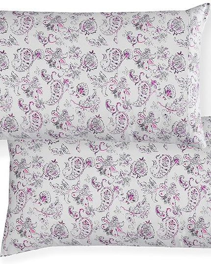 Elegant Comfort Softest and Coziest 6-Piece Sheet Set - 1500 Premium Hotel Quality Microfiber - Deep Pocket, Wrinkle Resistant 6-Piece Paisley Pattern Bed Sheet Set, Queen, Paisley Purple - LeafyLoom