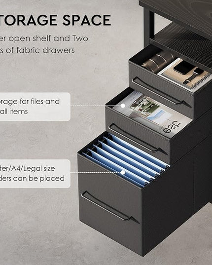 Ｍａｉｈａｉｌ Maihail Small Desk with Drawers, 40 inch Computer Desk with Shelves, Writing Desk with Storage, Small Office Desk with Metal Frame, Black - LeafyLoom