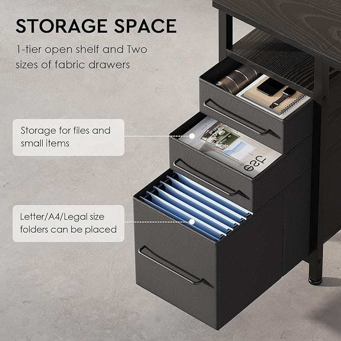 Ｍａｉｈａｉｌ Maihail Small Desk with Drawers, 40 inch Computer Desk with Shelves, Writing Desk with Storage, Small Office Desk with Metal Frame, Black - LeafyLoom