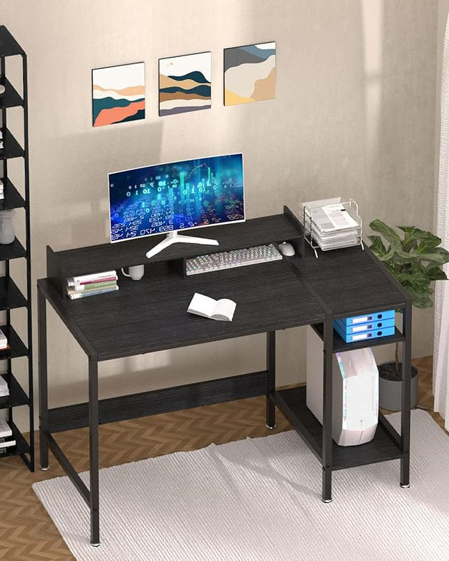 Computer Desk - 47” Gaming Desk, Home Office Desk with Storage, Small Desk with Monitor Stand, Storage Space-Savor, Modern Table, Black. - LeafyLoom