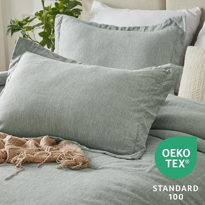 CozyLux King Size Comforter Set - 3 Pieces Sage Green Soft Luxury Cationic Dyeing Bedding Comforter for All Season, Breathable Lightweight Fluffy Boho Bed Sets with 1 Comforter and 2 Pillow Shams - LeafyLoom