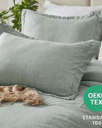 CozyLux Queen Size Comforter Set - 3 Pieces Sage Green Soft Luxury Cationic Dyeing Bedding Comforter for All Season, Breathable Lightweight Fluffy Boho Bed Sets with 1 Comforter and 2 Pillow Shams - LeafyLoom