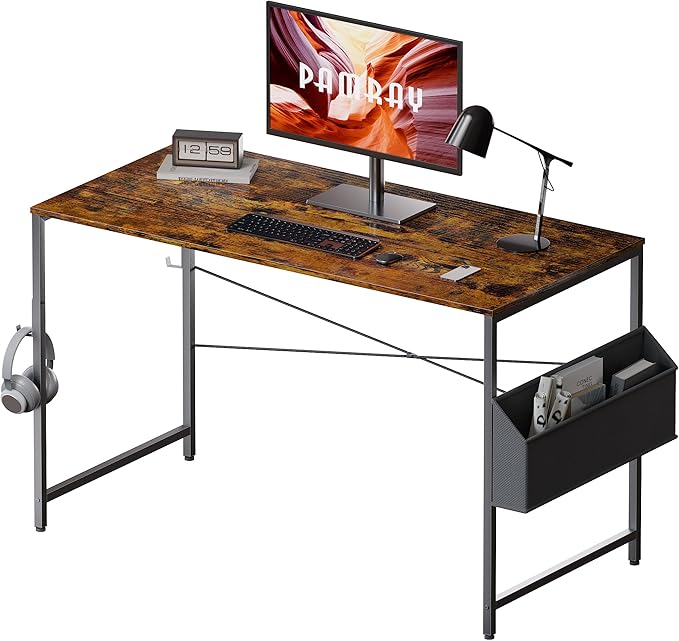 Pamray 47 Inch Computer Desk Small Spaces Desk with Storage Bag for Bedroom Writing and Home Office Work Small Study Desk Table Vintage - LeafyLoom