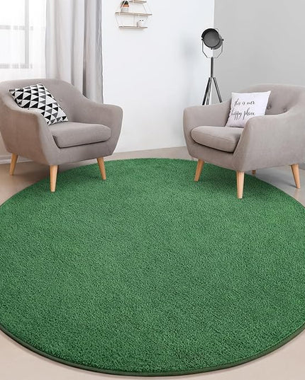 Round Area Rugs for Bedroom Living Room, 4x4 Green Super Soft Comfy Thickened Memory-Foam Indoor Circle Carpets, Modern Aesthetic Minimalist Carpet for Boys Girls Adults Nursery Home Décor - LeafyLoom