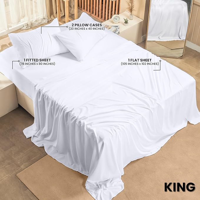 Utopia Bedding King Bed Sheets Set - 4 Piece Bedding - Brushed Microfiber - Shrinkage and Fade Resistant - Easy Care (King, White) - LeafyLoom
