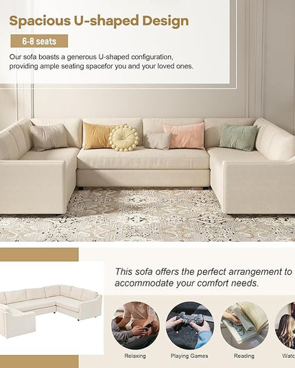 Modern U Shaped, Oversized 3 Piece Modular Sectional 6-8 Persons,Living Room Thick Seat and Back Cushions,Sofas & Couches for Apartment,Office,Gray, Beige-B - LeafyLoom