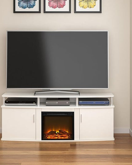 Ameriwood Home Carson Electric Fireplace TV Console for TVs up to 70", White - LeafyLoom