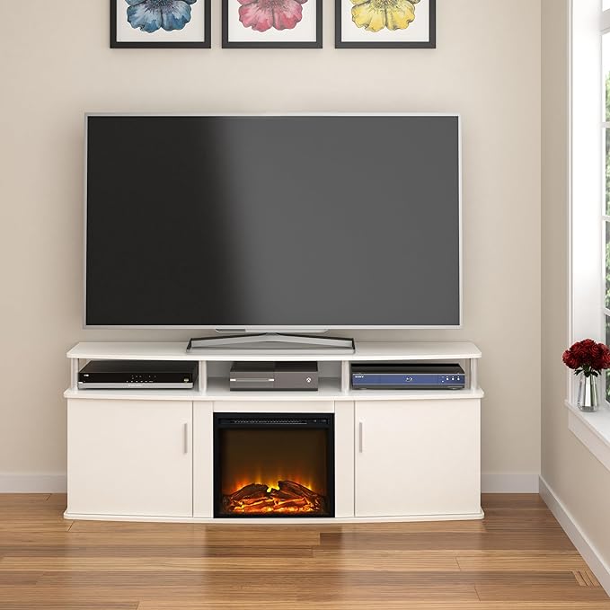Ameriwood Home Carson Electric Fireplace TV Console for TVs up to 70", White - LeafyLoom