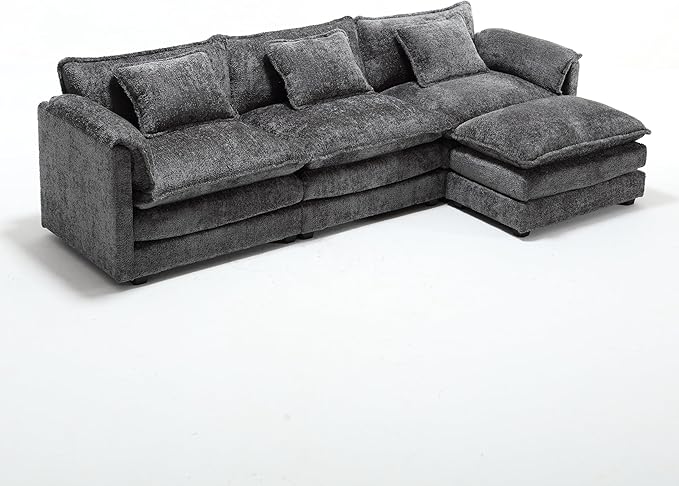 5 Seater L Shaped Convertible Modular Sectional Sofa with Reversible Chaise, Minimalist Oversized Sleeper Corner Couch,Chenille Upholstered Leisure Sofá for Living Room Office, Dark Gray 112.2" - LeafyLoom
