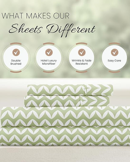 Linen Market 4 Piece King Bedding Sheet Set (Sage Chevron) - Sleep Better Than Ever with These Ultra-Soft & Cooling Bed Sheets for Your King Size Bed - Deep Pocket Fits 16" Mattress - LeafyLoom